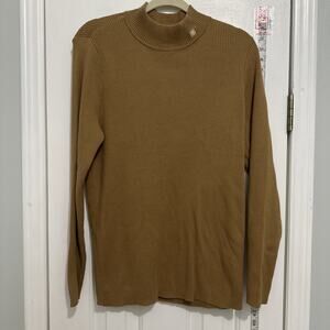 Lauren Ralph Lauren Mock Neck Ribbed Knit Khaki Logo Sweater Women’s Size 1x